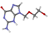 Ball-and-stick model of aciclovir