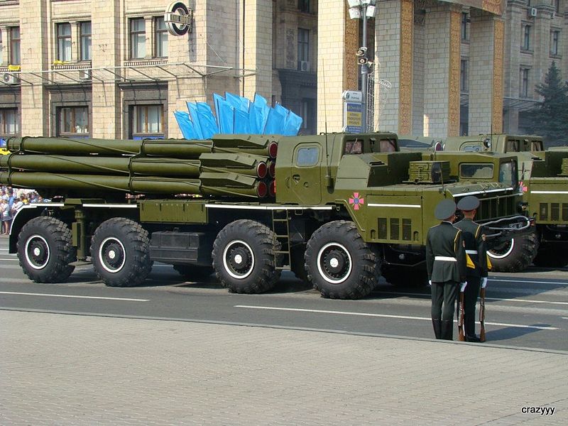 File:<em>BM-30</em> Smerch rocket launcher in Ukrainia
