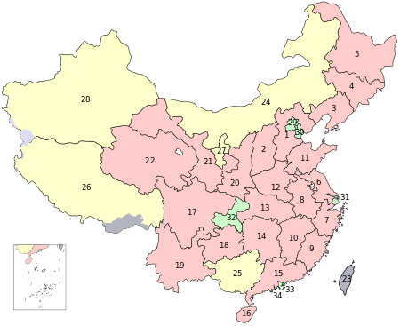 China provinces numbered with regional colors2.svg