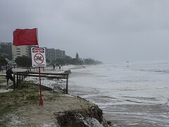Beach closed to bathers at Currumbin due to dangerous conditions.