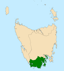 Map of the Tasmanian House of Assembly divisions, Franklin highlighted in green.