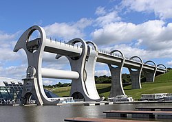 The Falkirk Wheel in Scotland FalkirkWheelSide 2004 SeanMcClean.jpg