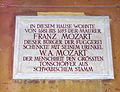 Gedenktafel aan de metselaar Franz Mozart, overgrootvader van...