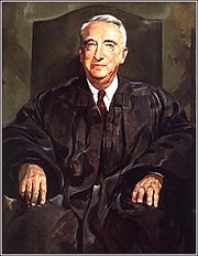 Chief Justice Fred M. Vinson reaffirmed the applicability of the doctrine of "clear and present danger" in upholding the 1950 conviction of Communist Party USA leader Eugene Dennis. Fred m vinson.jpg