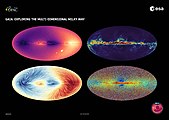 По данным финальной версии третьего каталога (англ. Data Release 3, Gaia DR3[нем.]) четыре карты галактики Млечный Путь: лучевая скорость (сверху слева), собственное движение (внизу слева); межзвездная пыль (сверху справа); и металличность (внизу справа).[47]