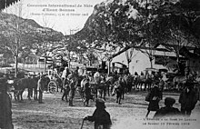 Samedi 15 février 1908, à la gare de Laruns, arrivée pour le concours international de skis d'Eaux-Bonnes.