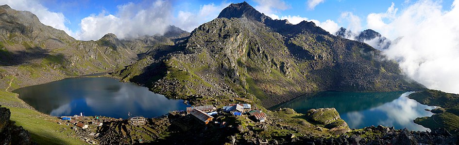 Panorama of Gosaikunda Lake (4,380 m) and Bhairabkunda Lake (4,250 m). © Mohan K. Duwal