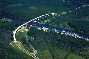 A section of the Intracoastal Waterway in Pamlico County crossed by the Hobucken Bridge.