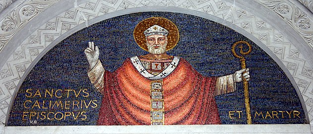 Fresco of St. Calimerius, Bishop of Milan (19th c.).