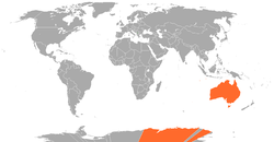 Map indicating locations of Kosova and Australia