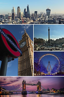 London montage. Clicking on an image in the picture causes the browser to a link that can be used to create or redirect to an article.