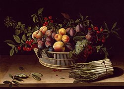 Fruitmand met een bosje asperges (1630)