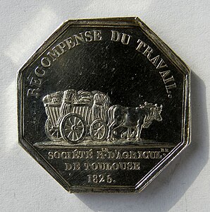 Société royale d'agriculture de Toulouse. 1825, médaille en argent, revers.