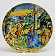 Copa historiada con la Adoración de los pastores. Baldassarre Manara, 1535-1540.