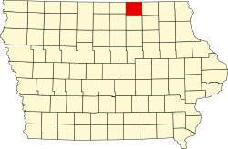 map of Iowa highlighting Mitchell County