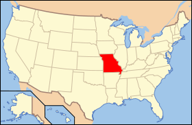 Kort over USA med Missouri markeret