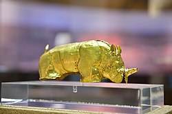 The golden rhinoceros of Mapungubwe; 1075-1220; from Mapungubwe National Park (Limpopo, South Africa); Mapungubwe Collection (University of Pretoria Museums) Mapungubwe, Limpopo, South Africa (20356187550).jpg