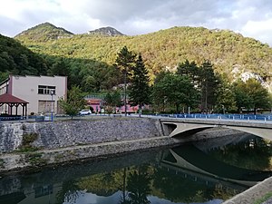 Ovčar Banja spa town landscape in October 2019