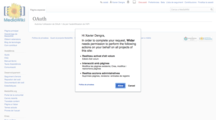 Haureu de confirmar a través d'un sol clic el permís del WiDaR amb l'OAuth del portal Mediawiki. Seguiu i accepteu el procediment.