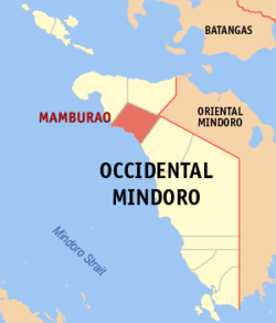 Mapa ng Occidental Mindoro na nagpapakita sa lokasyon ng Mamburao.