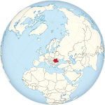 Mapa zobrazující Rumunsko v pravopisné projekci
