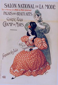 Affiche associant le Salon national de la Mode, Le Petit Parisien et les soins Lenthéric (Auguste Roedel, 1896).