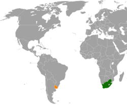 Карта с указанием местоположения Южной Африки и Уругвая