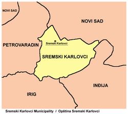 スレムスキ・カルロヴツィと周辺の自治体の位置関係の位置図