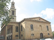 exterior shot of a neo-classical church used as a rehearsal space