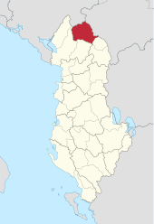 Tropoja ilçesinin Arnavutluk'taki konumu