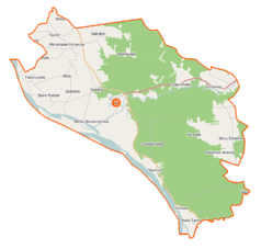 Mapa konturowa gminy Wilga, na dole po prawej znajduje się punkt z opisem „Ruda Tarnowska”