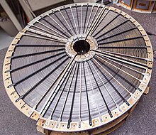 One of the mirrors of XRISM made of 203 foils XRISM s X-ray mirror assembly.jpg
