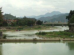 Confluence of the Jinxi Creek and the Huashan River, seen from downtown Xiaoxi