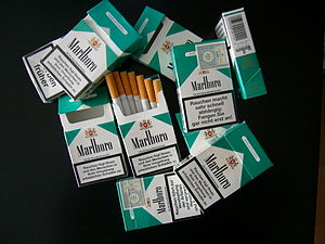 Different Marlboro Menthol cigarette boxes.