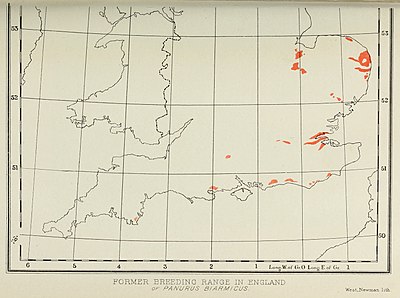 image of map of FORMER BREEDING RANGE IN ENGLAND of PANURUS BIARMICUS