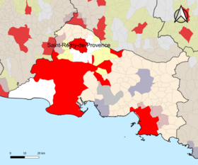 Localisation de l'aire d'attraction de Saint-Rémy-de-Provence dans le département des Bouches-du-Rhône.