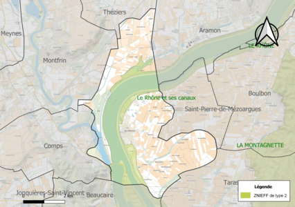 Carte de la ZNIEFF de type 2 sur la commune.