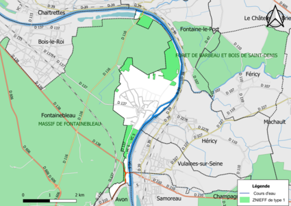 Carte des ZNIEFF de type 1 de la commune.