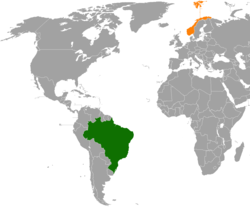 Map indicating locations of Brazil and Norway