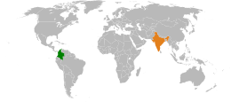 Mappa che indica l'ubicazione di Colombia e India