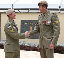 The two SASR recipients of the Victoria Cross for Australia for actions in Afghanistan, Mark Donaldson and Ben Roberts-Smith, in 2011 Corporal Ben Roberts-Smith VC investiture (7).jpg