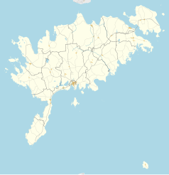 Mapa konturowa Saremy, w centrum znajduje się punkt z opisem „Kuressaare”
