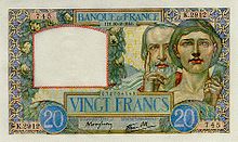 20 francs Travail et Science, Face recto