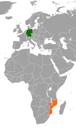 Map indicating locations of Germany and Mozambique