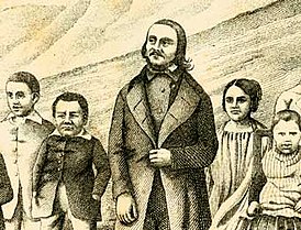 Гуггенбюль со своими воспитанниками. Гравюра из отчёта о своей работе, изданного им в Берне в 1853 году