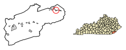 Location of Benham in Harlan County, Kentucky.