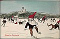 «Hilsen fra Christiania»; nisser på skøyter i Frognerkilen i Oslo med Oscarshall i bakgrunnen. Julekort utgitt av H. Abel (Christiania) i 1908. Foto: Nasjonalbiblioteket