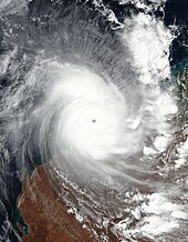 Cyclone Ilsa at peak intensity approaching Western Australia in April 2023 Ilsa 2023-04-13 0545Z.jpg