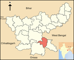 Location of Seraikela-Kharsawan  ଷଢେଇଖଳା ଖରସୁଆଁ ଜିଲ୍ଲା Saraikella and Kharaswan[1] district in Jharkhand