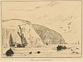 A drawing of 'Kemaes Head' as viewed from the sea, by William Daniell, 1815